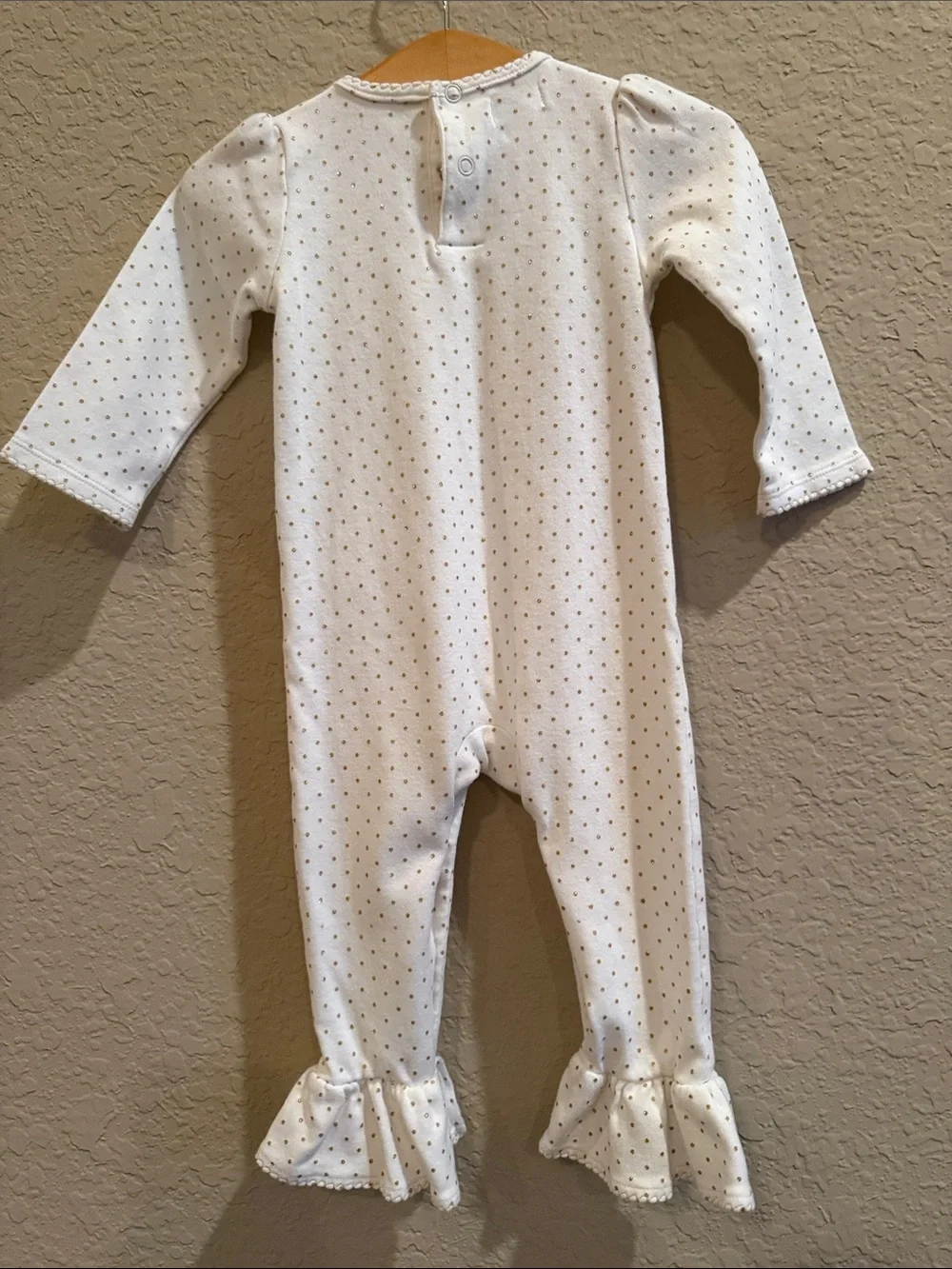 Mud Pie White Polka Dot Pumpkin Ruffle Footed One-Piece